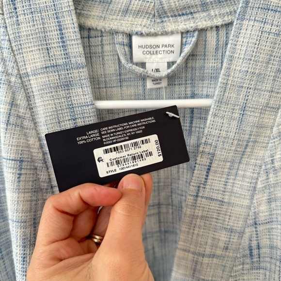 Hudson Park Collection Blue White Waffle Knit Midi Wrap Robe Size L/XL - Picture 6 of 7